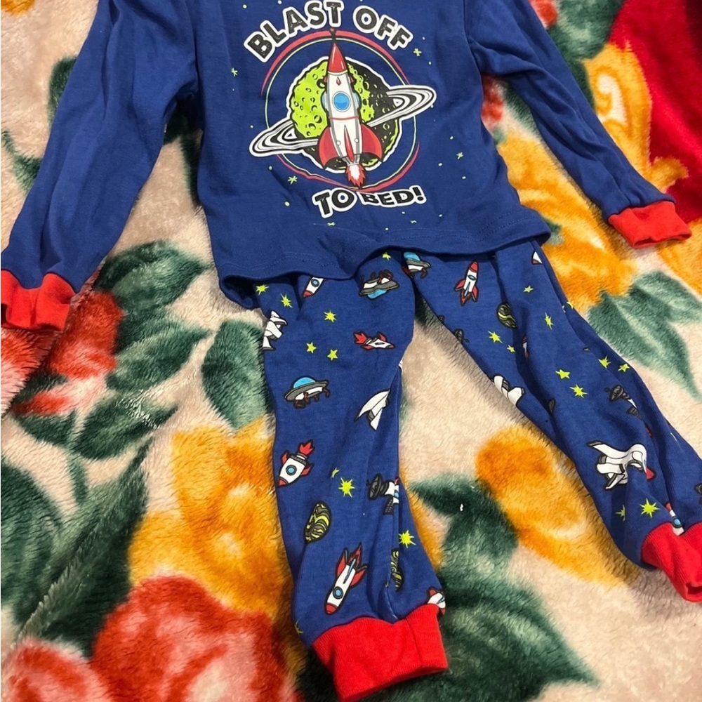 Blast Off to Bed Kids Pajamas - Blue and Red